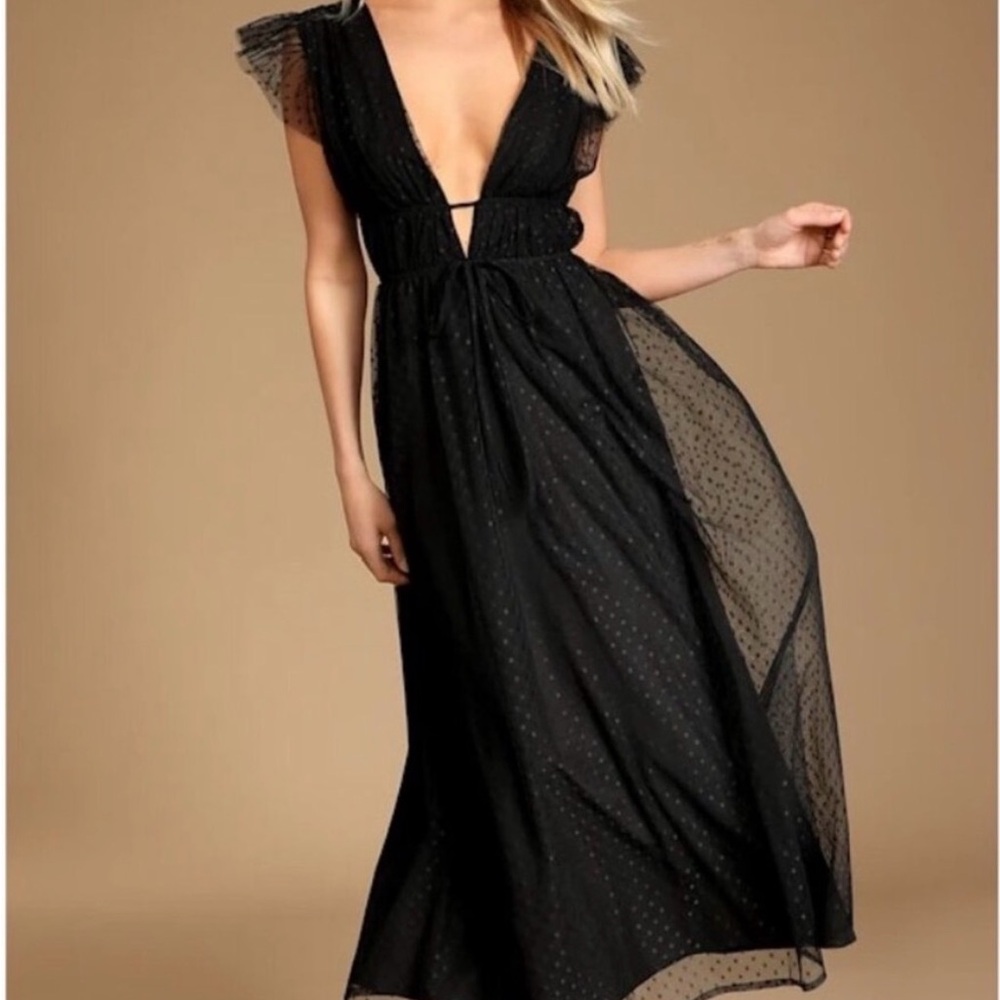 Lulu's Black Sheer Midi Dress - wedding guest, vacation, date night, black tie!